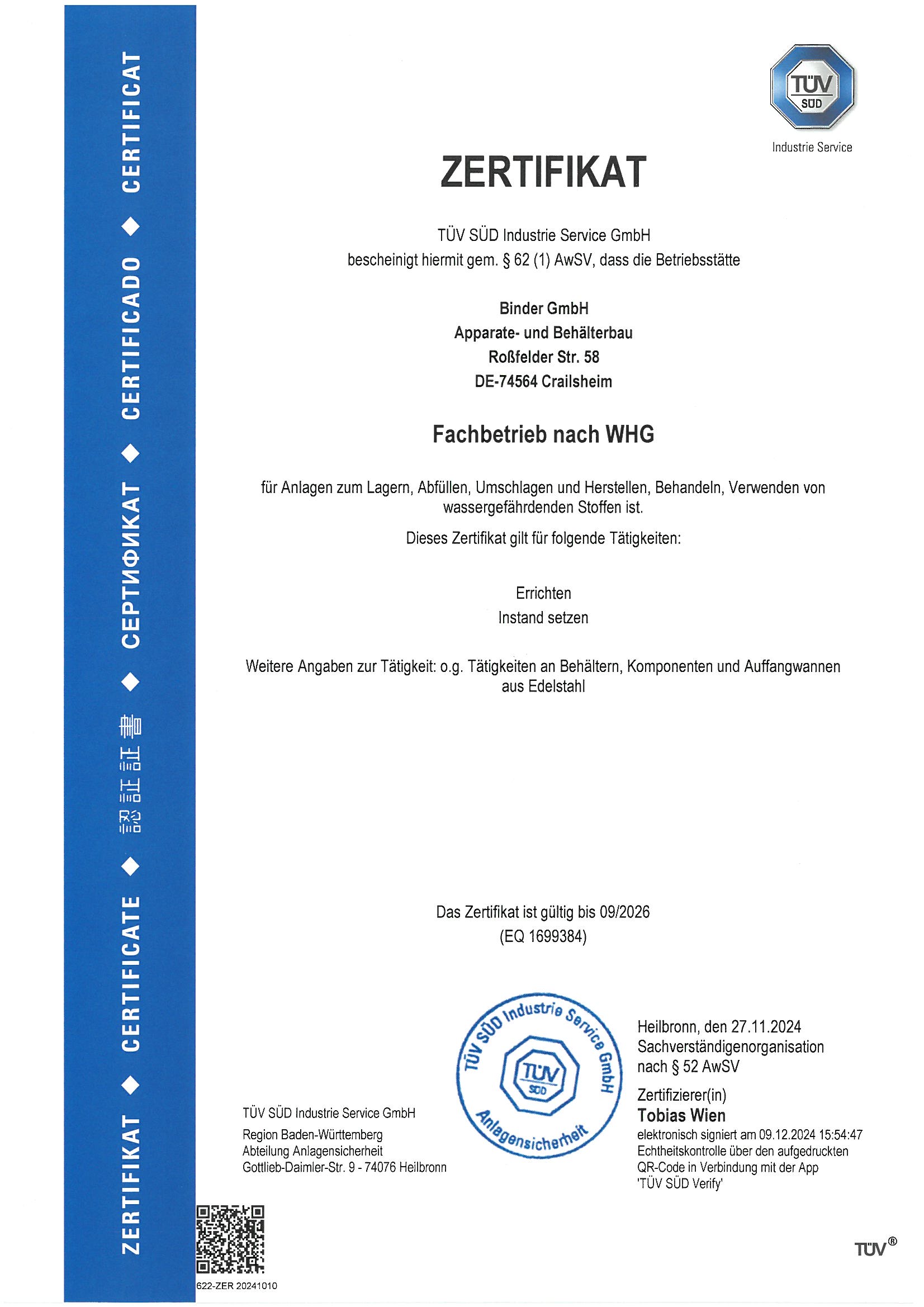 Fachbetrieb nach WHG