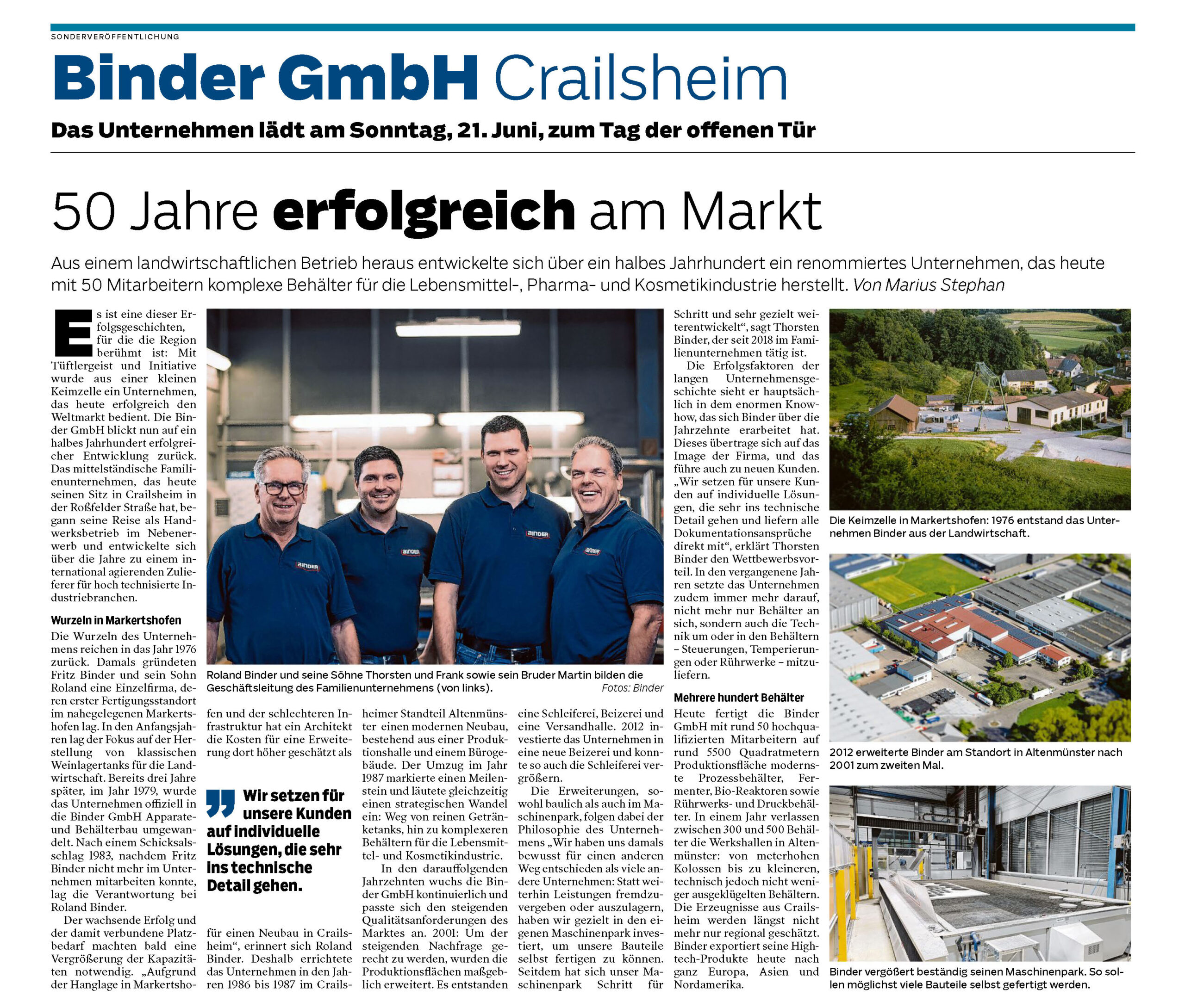 50 Jahre Binder GmbH: Vom Handwerksbetrieb zum international erfolgreichen Behälterspezialisten